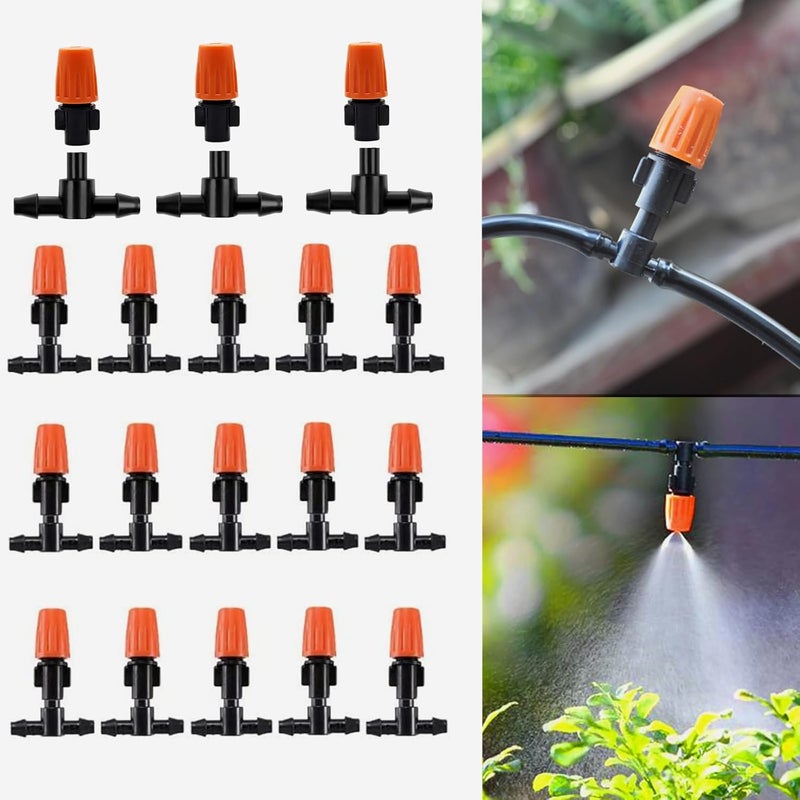 PRUNkuar Three-Way Atomizing Nozzle 1/4 Inch, 50 Pcs Adjustable Micro Spray Emitters, Drip Irrigation Parts Accessories for Patio Lawn Greenhouse Vegetable Irrigation Supplies - Image 1
